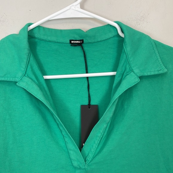 Monrow sleeveless V-neck, collared top or mini dress in color green - Picture 3 of 9